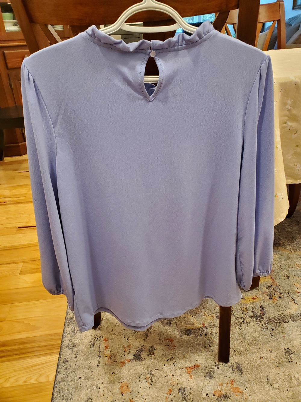Adrianna Papell Lavender Long-Sleeve Blouse with Smocked Shoulders - Picture 4 of 11